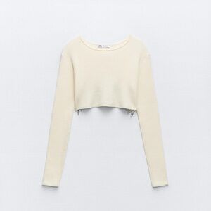 Cream Long Sleeve Crop Top